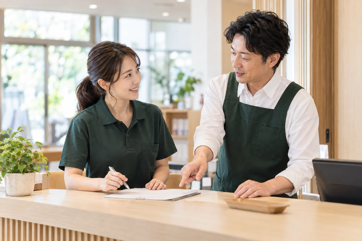 職場で会話する架空の人物のイメージ